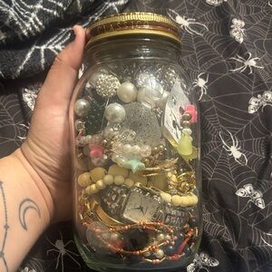 Jar of Mixed Jewelry and Accessories